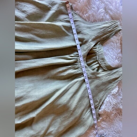 Sleeveless Green Italian Linen Boho Cottagecore Tunic with Crochet Lace Trim L - Picture 6 of 10